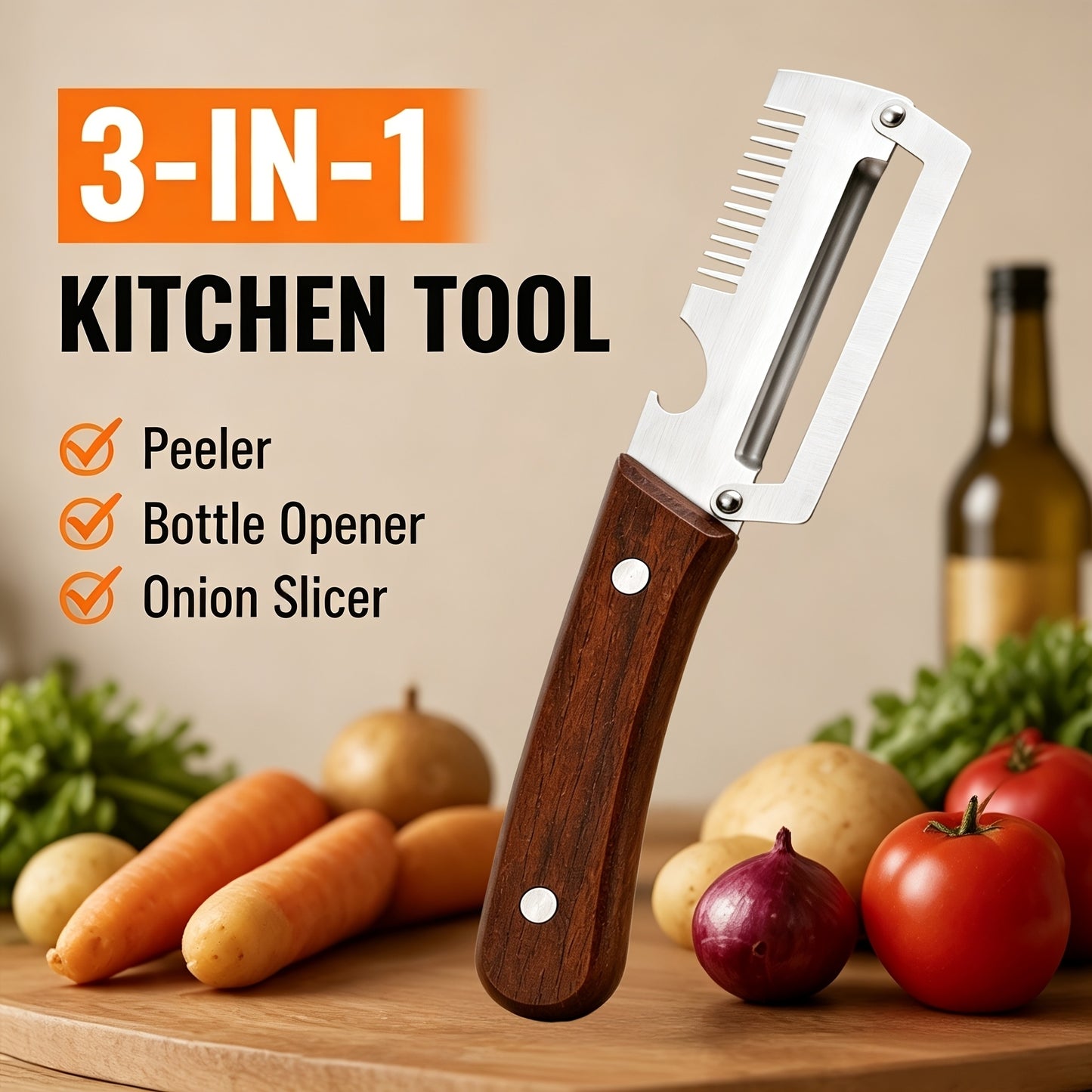 Multifunctional Fruit & Vegetable Peeler With Wooden Handle |